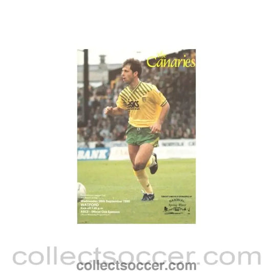 1990 - Norwich City v Watford official programme 26/09/1990 Rumbelows League Cup - Collect Soccer