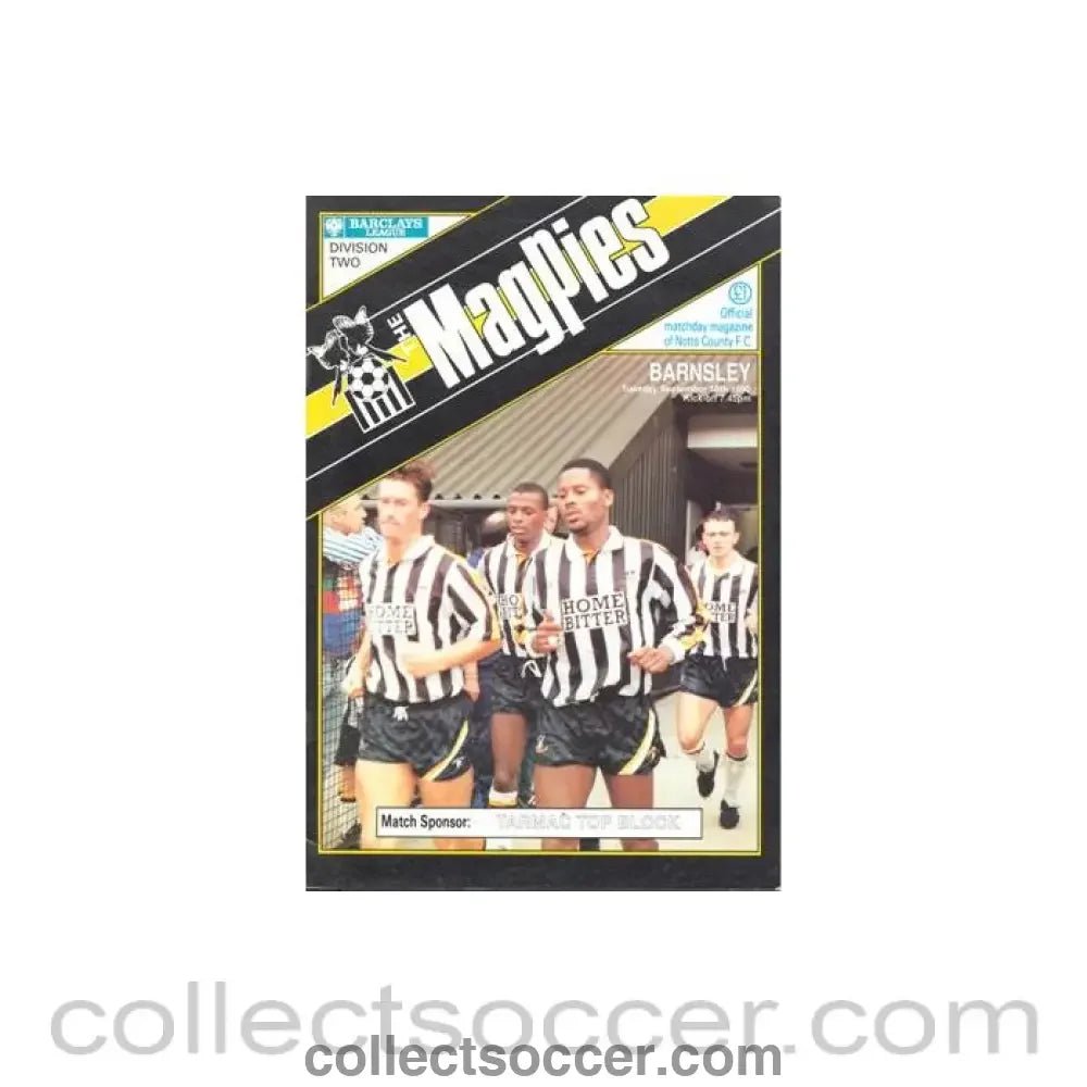 1990 - Notts County v Barnsley official programme 18/09/1990 Football League - Collect Soccer