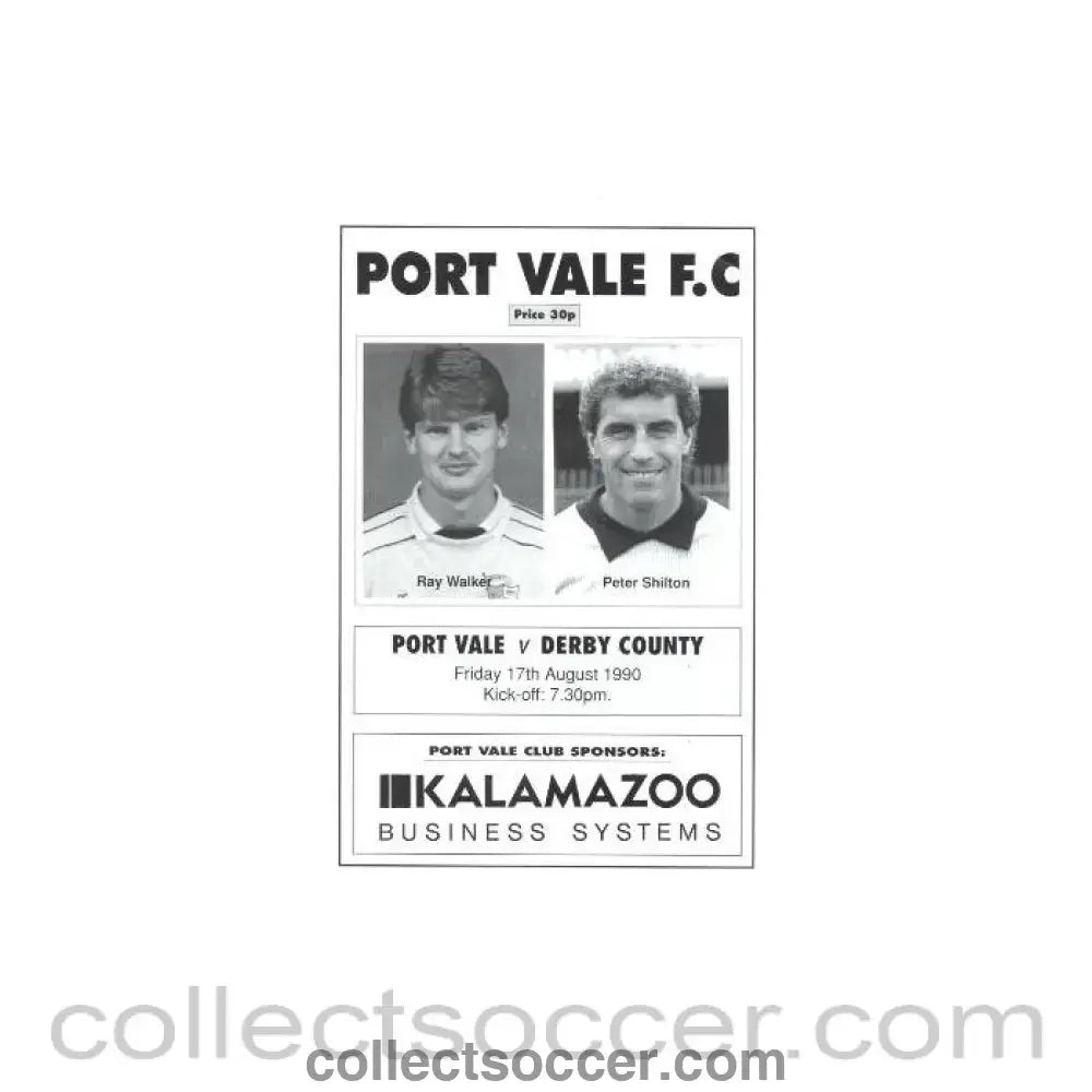 1990 - Port Vale v Derby County official programme 17/08/1990 - Collect Soccer