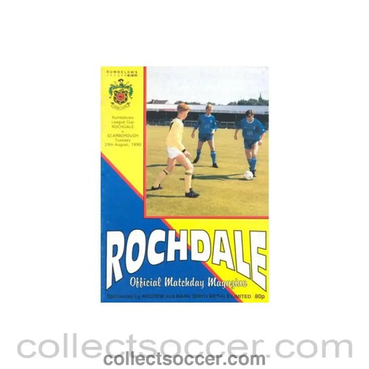 1990 - Rochdale v Scarborough official programme 28/08/1990 Rumbelows League Cup - Collect Soccer