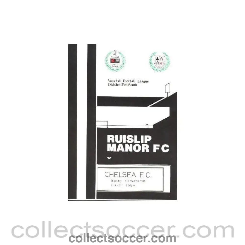 1990 - Ruislip Manor vChelsea official programme 01/03/1990