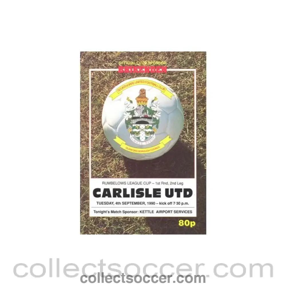 1990 - Scunthorpe United v Carlisle United official programme 04/09/1990 Rumbelows League Cup - Collect Soccer