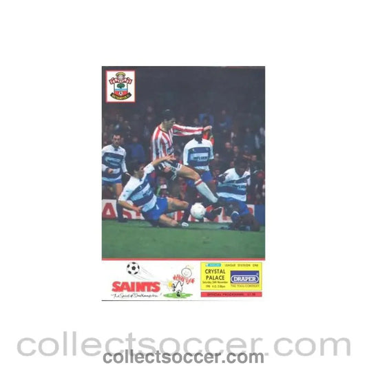 1990 - Southampton v Crystal Palace official programme 24/11/1990 Football League, multi - signed on the back - Collect Soccer