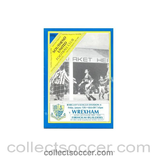 1990 - Southend United v Wrexham official programme 12/01/1990 Barclay's League - Collect Soccer