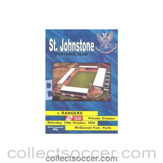 1990 - St. Johnstone v Glasgow Rangers official programme 20/10/1990 Scottish League - Collect Soccer