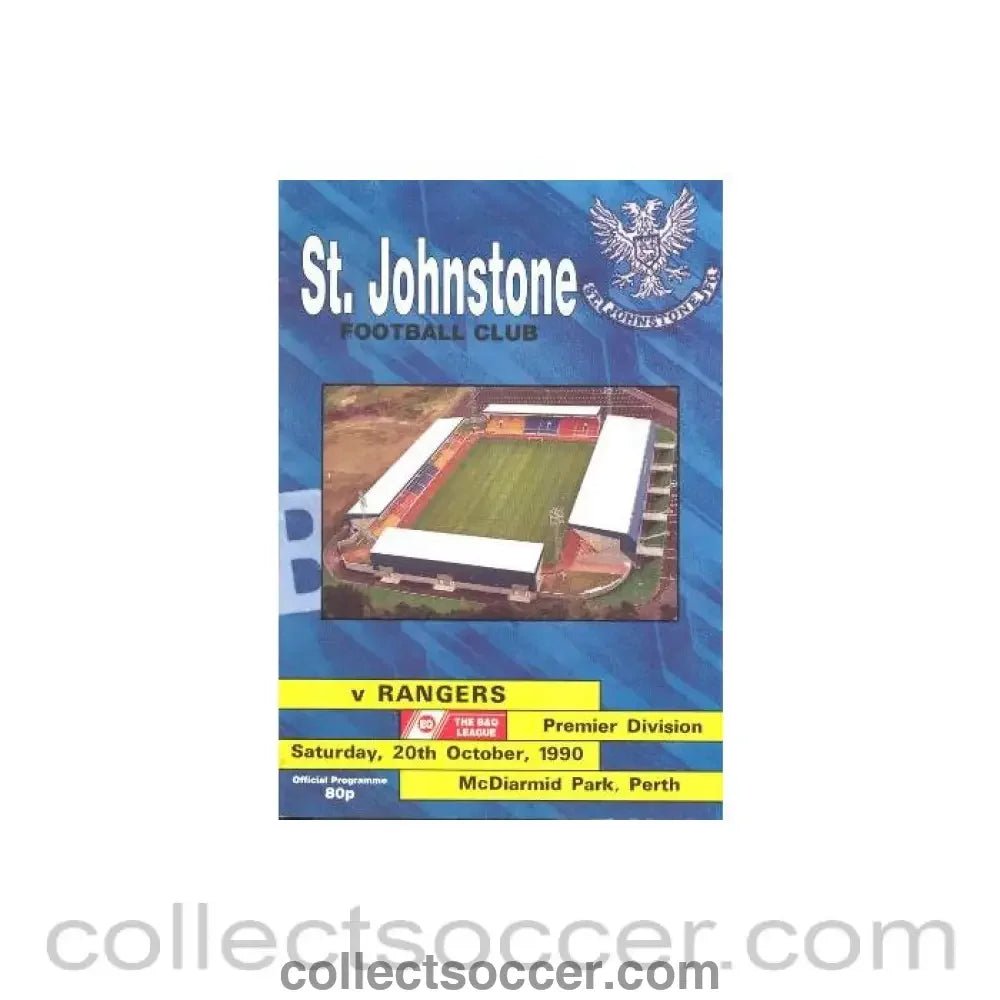 1990 - St. Johnstone v Glasgow Rangers official programme 20/10/1990 Scottish League - Collect Soccer
