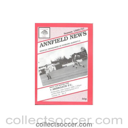 1990 - Stirling Albion v Arbroath official programme 15/08/1990 Skol Cup - Collect Soccer