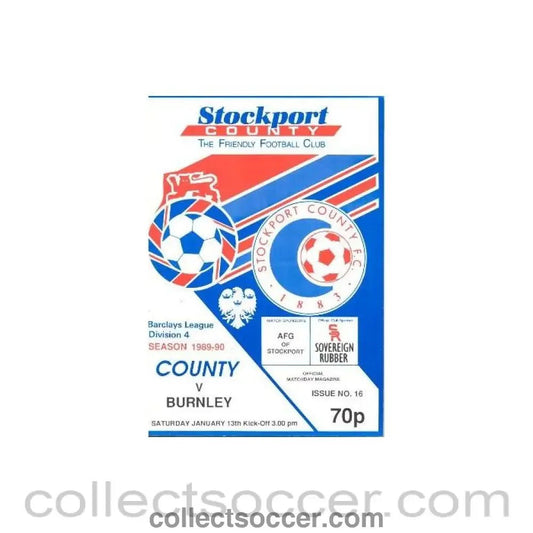 1990 - Stockport County v Burnley official programme 13/01/1990 League - Collect Soccer