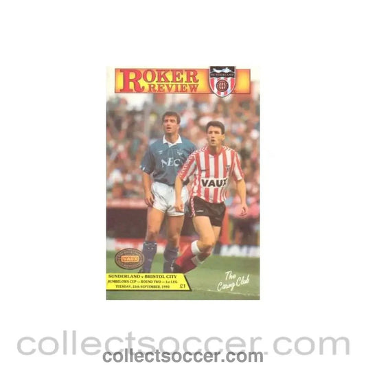 1990 - Sunderland v Bristol City official programme 25/09/1990 Rumbelows Cup - Collect Soccer