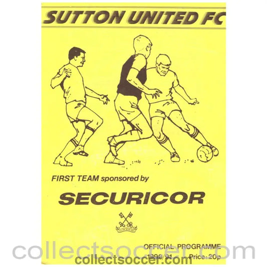 1990 Suttton United v Chelsea Football Programme - Collect Soccer