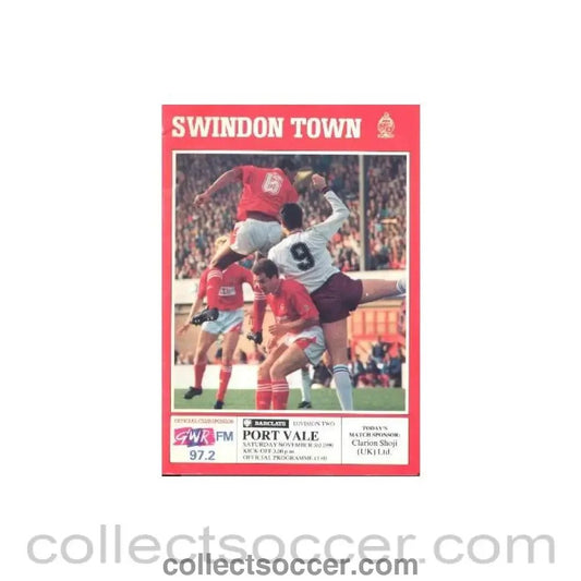 1990 - Swindon Town v Port Vale official programme 03/11/1990 - Collect Soccer