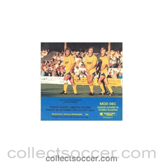 1990 - Torquay United v Bristol Rovers official programme 04/09/1990 Rumbelows League Cup - Collect Soccer