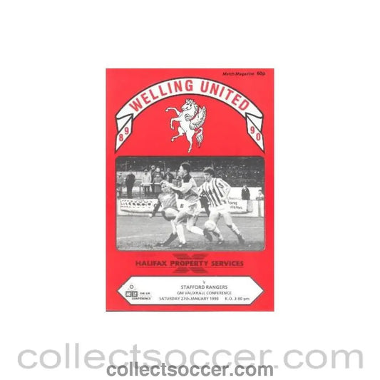 1990 - Welling United v Stafford Rangers official programme 27/01/1990 GM Vauxhall Cup - Collect Soccer
