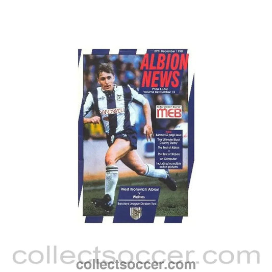 1990 - West Bromwich Albion v Wolverhampton Wanderers official programme 29/12/1990 - Collect Soccer