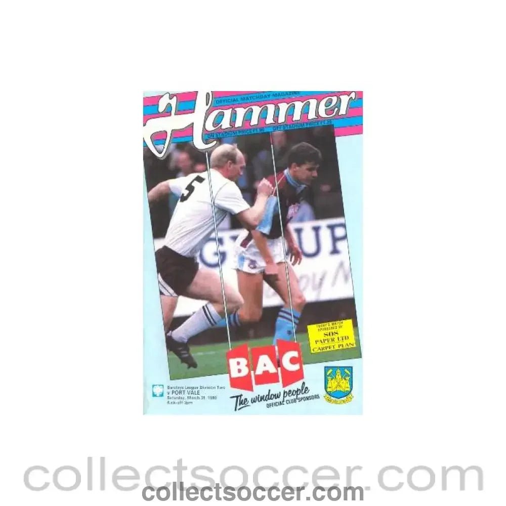 1990 - West Ham United v Port Vale official programme 31/03/1990 - Collect Soccer