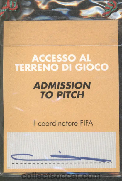 1990 World Cup England Goalkeeping Coach Match Pass 3rd Place Play-Off Match Italy v England in Bari 7/7/1990