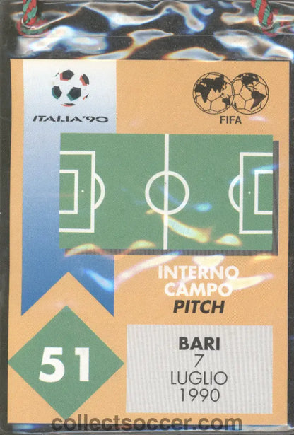1990 World Cup England Goalkeeping Coach Match Pass 3rd Place Play-Off Match Italy v England in Bari 7/7/1990