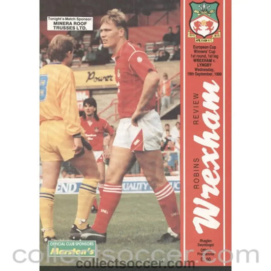 1990 - Wrexham v Lyngby Cup Winners Cup 1st Round 1st Leg Official Football Programme - Collect Soccer