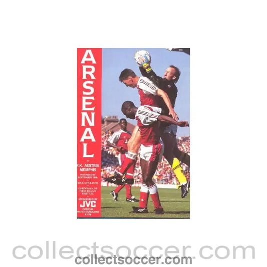 1991 - Arsenal v Austria Memphis official programme 18/09/1991 European Cup