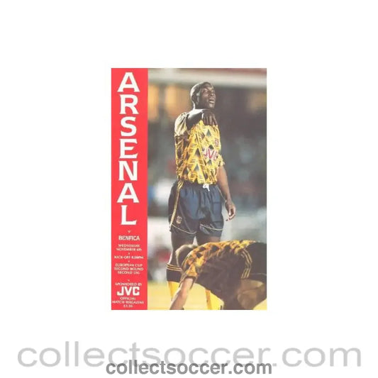 1991 - Arsenal v Benfica official programme 06/11/1991 European Cup