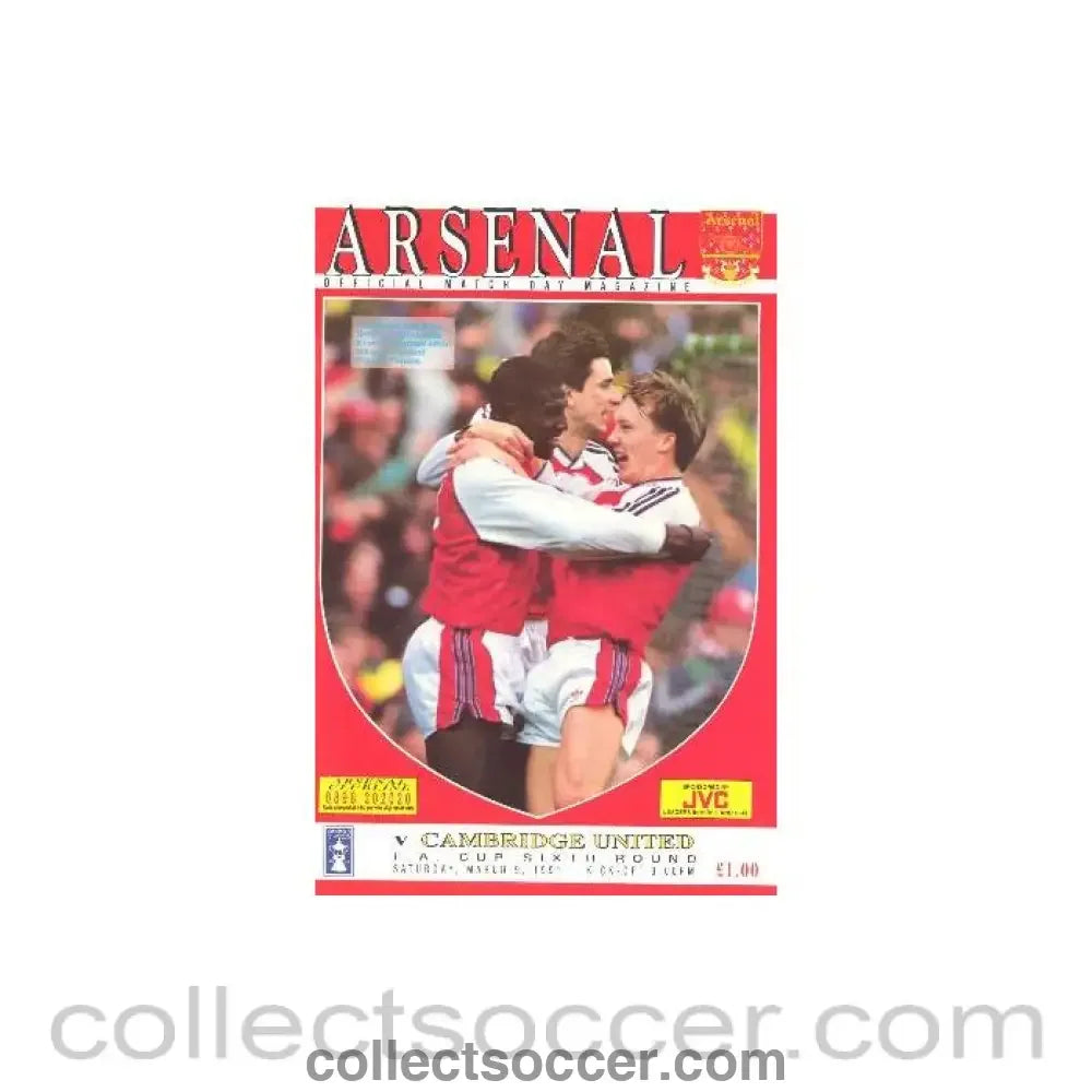 1991 - Arsenal v Cambridge United official programme 09/03/1991 F.A. Cup