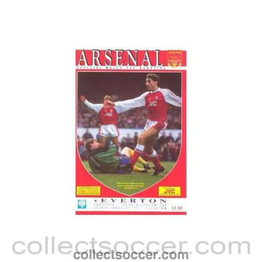 1991 - Arsenal v Everton official programme 19/01/1991 League Cup