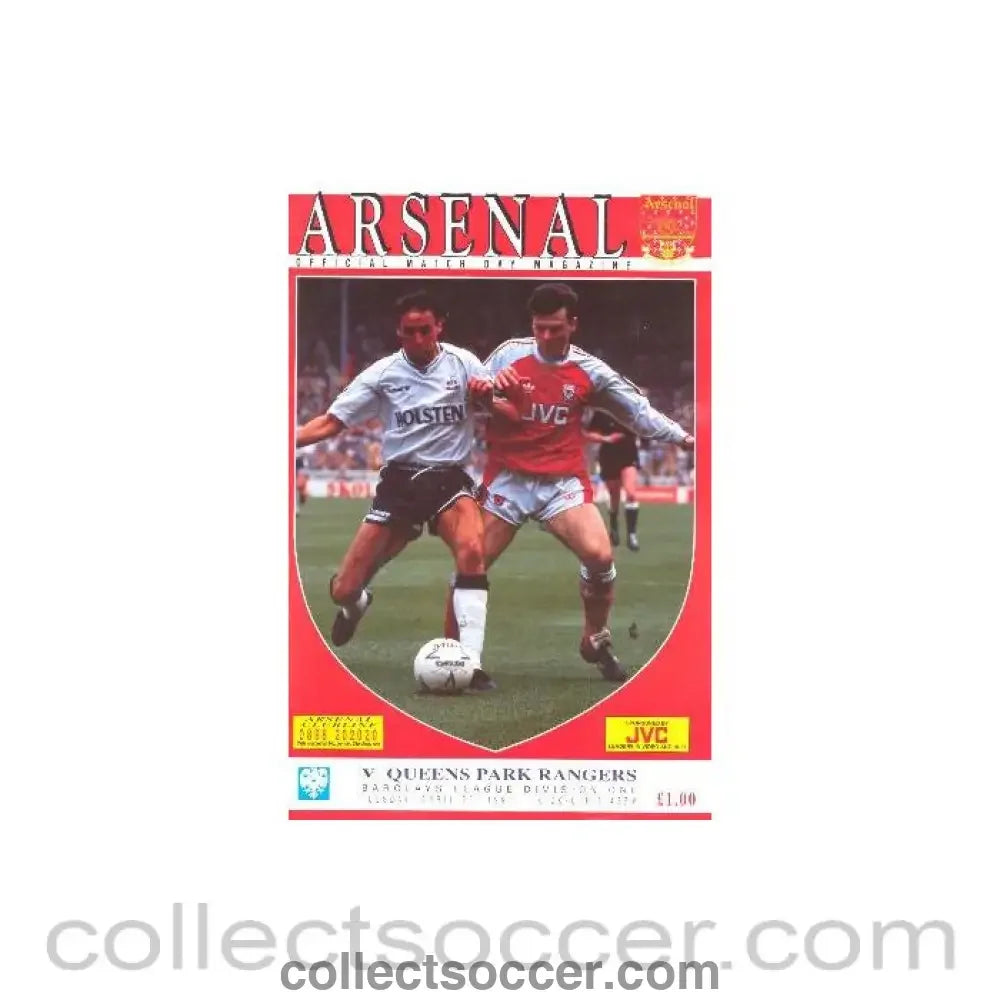 1991 - Arsenal v Queen’s Park Rangers official programme 23/04/1991 League Cup
