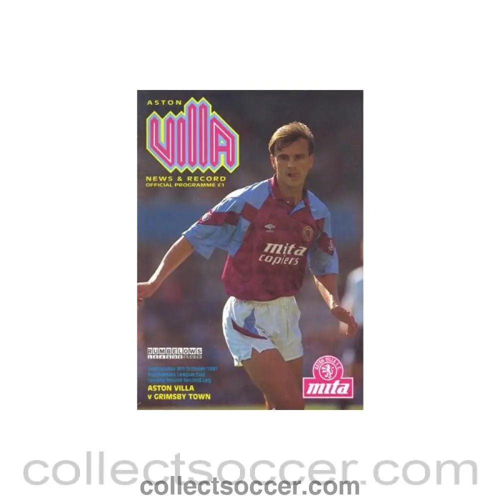 1991 - Aston Villa v Grimsby Town official programme 09/10/1991 Rumbelows League Cup - Collect Soccer