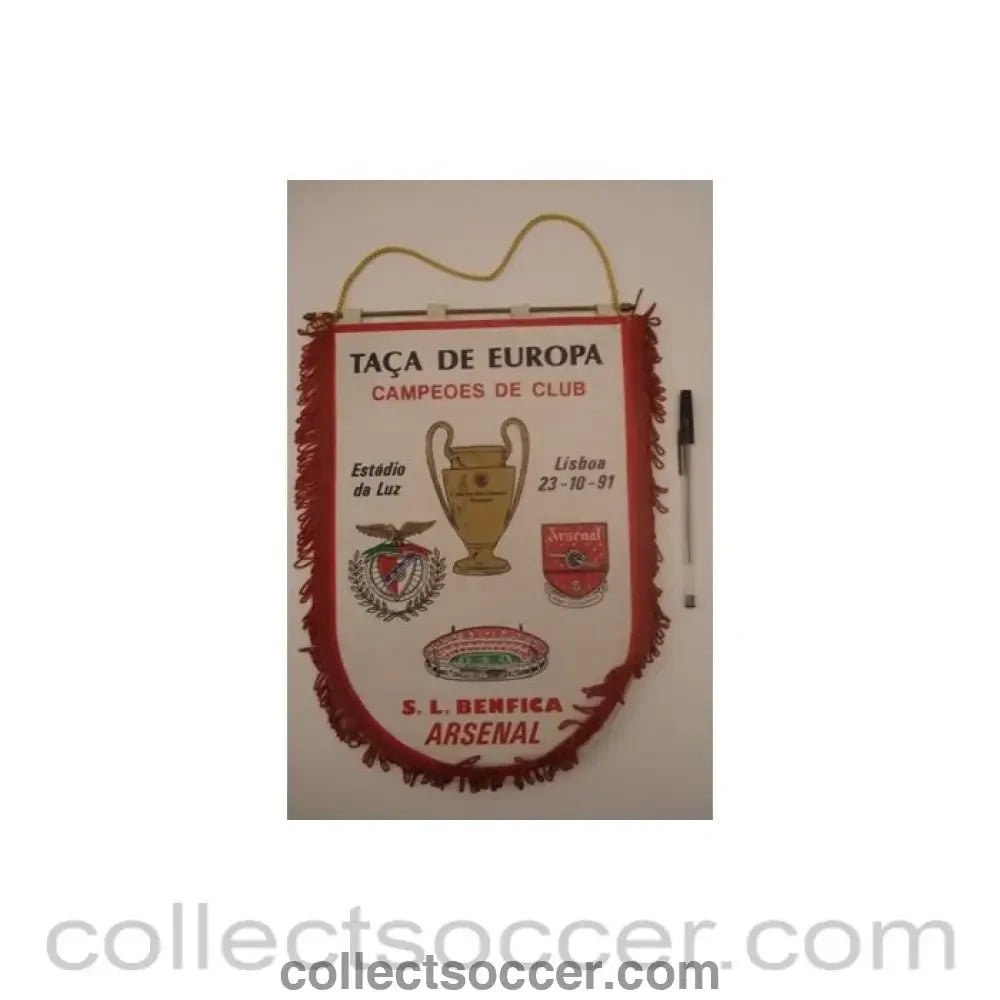 1991 - Benfica v Arsenal European Cup 23/10/1991 pennant - Collect Soccer