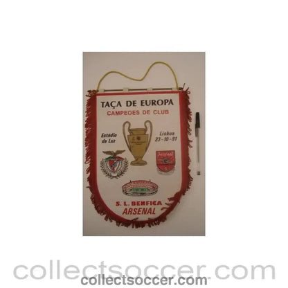 1991 - Benfica v Arsenal European Cup 23/10/1991 pennant - Collect Soccer