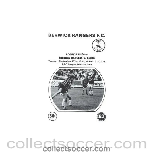 1991 - Berwick Rangers v Alloa Athletic official programme 17/09/1991 Scottish League - Collect Soccer