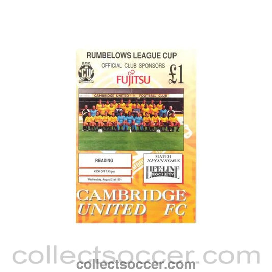1991 - Cambridge United v Reading official programme 21/08/1991 Rumbelows League