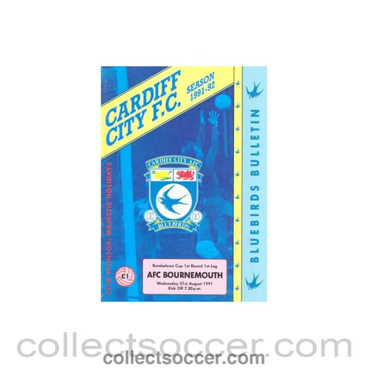 1991 - Cardiff City v Bournemouth official programme 21/08/1991 Rumbelows Cup
