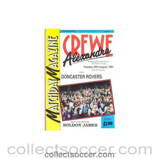 1991 - Crewe Alexandra v Doncaster Rovers official programme 20/08/1991 Rumbelows League Cup