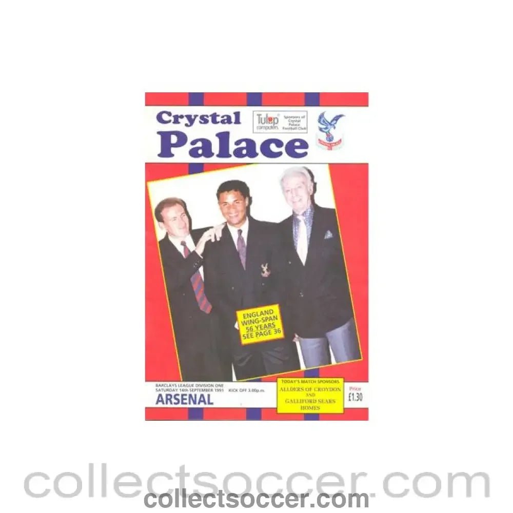 1991 - Crystal Palace v Arsenal official programme 14/09/1991 Football League - Collect Soccer