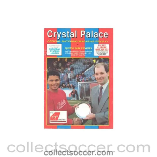 1991 - Crystal Palace v Queen's Park Rangers official programme 16/02/1991 Football League - Collect Soccer