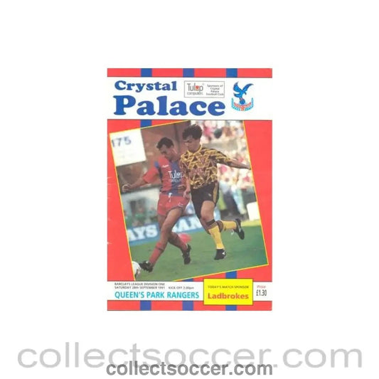 1991 - Crystal Palace v Queen's Park Rangers official programme 28/09/1991 Football League - Collect Soccer