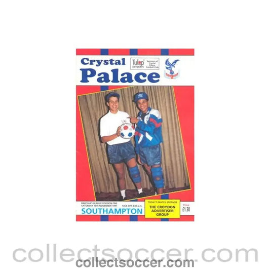 1991 - Crystal Palace v Southampton official programme 16/11/1991 Football League - Collect Soccer