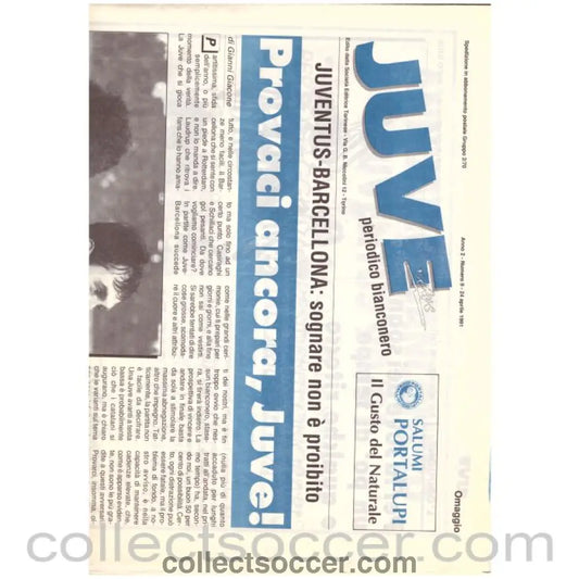 1991 Cup Winners Cup Semi Final Juventus v Barcelona Football Programme V RARE - Collect Soccer