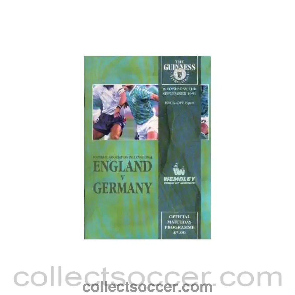 1991 England V Germany Programme 11/09/1991 - Collect Soccer