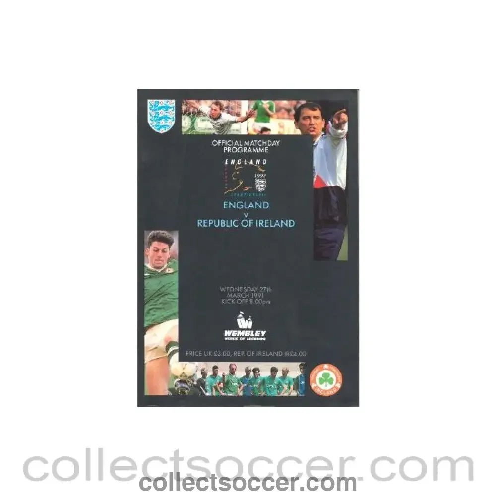 1991 England v Ireland official programme 27/03/1991 - Collect Soccer