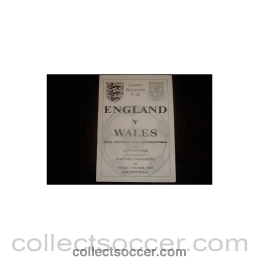 1991 - England v Wales official programme 17/05/1991 Semi - Professional - Collect Soccer