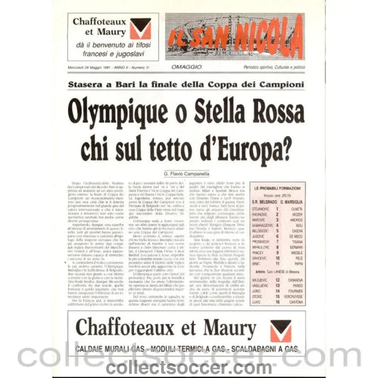1991 European Cup Final Red Star Belgrade v Marseille Official Programme Italian Edition