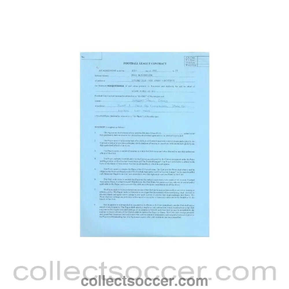 1991 - Football League Player Contract between Robert Paul Gray and Wigan Athletic of 27/05/1991 - Collect Soccer