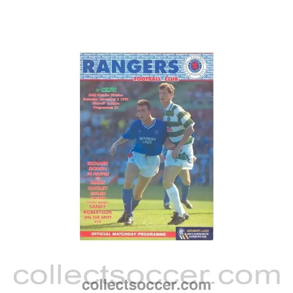 1991 - Glasgow Rangers v Celtic official programme 02/11/1991 - Collect Soccer