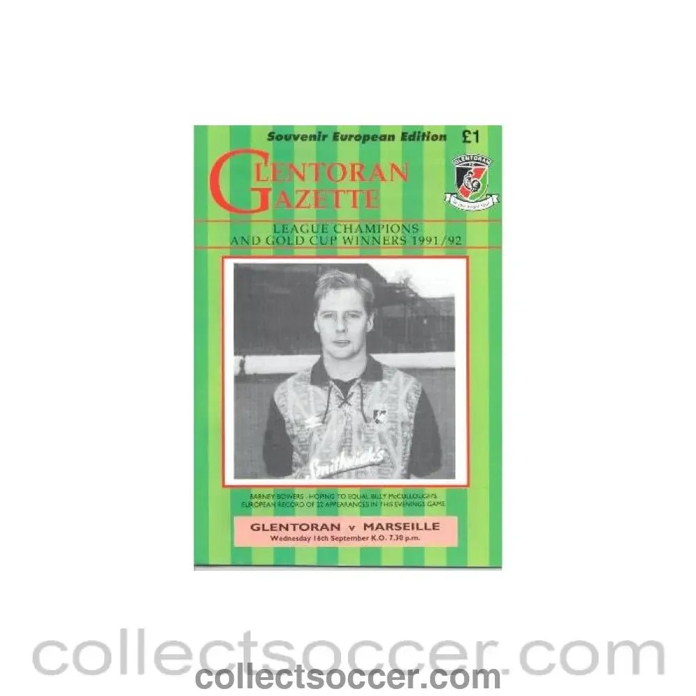 1991 - Glentoran v Marseille official programme 16/09/1991 - Collect Soccer