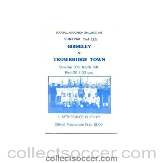 1991 - Guiseley v Trowbridge Town official programme 30/03/1991 Challenge Vase Semi - Final 2nd Leg - Collect Soccer