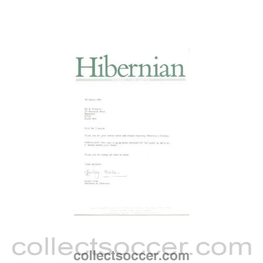 1991 - Hibernian letter of 10/08/1991 - Collect Soccer