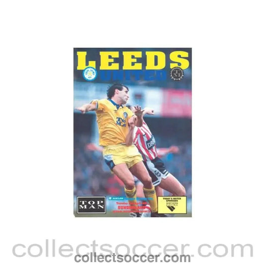 1991 - Leeds United v Sunderland official programme 02/04/1991 Football League, with a teamsheet - Collect Soccer
