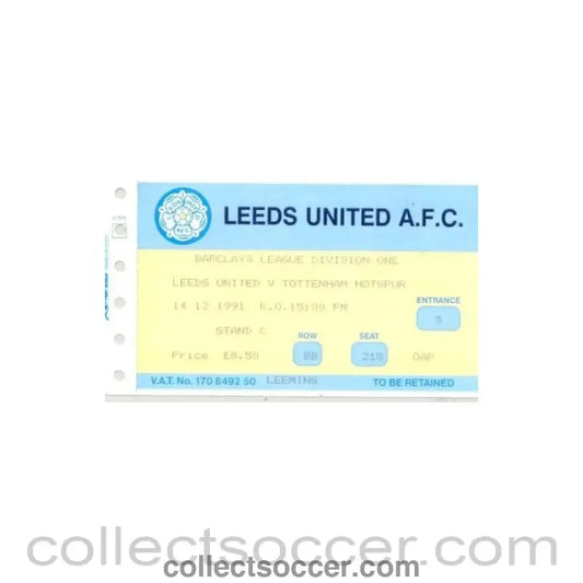 1991 - Leeds United v Tottenham Hotspur ticket 14/12/1991 - Collect Soccer